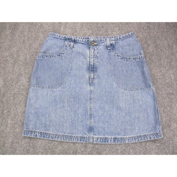 Vintage Levis Denim Skirt Womens 12 Light Wash Patch Pockets Zip Fly Dry Goods - Picture 1 of 16